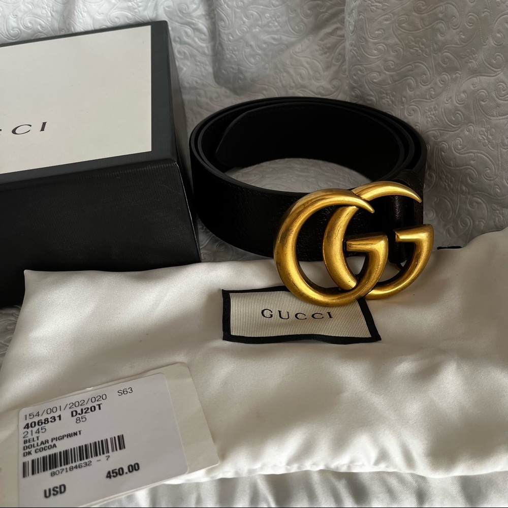 Gucci Black Leather Belt with Gold Double G Buckle - Picture 5 of 7